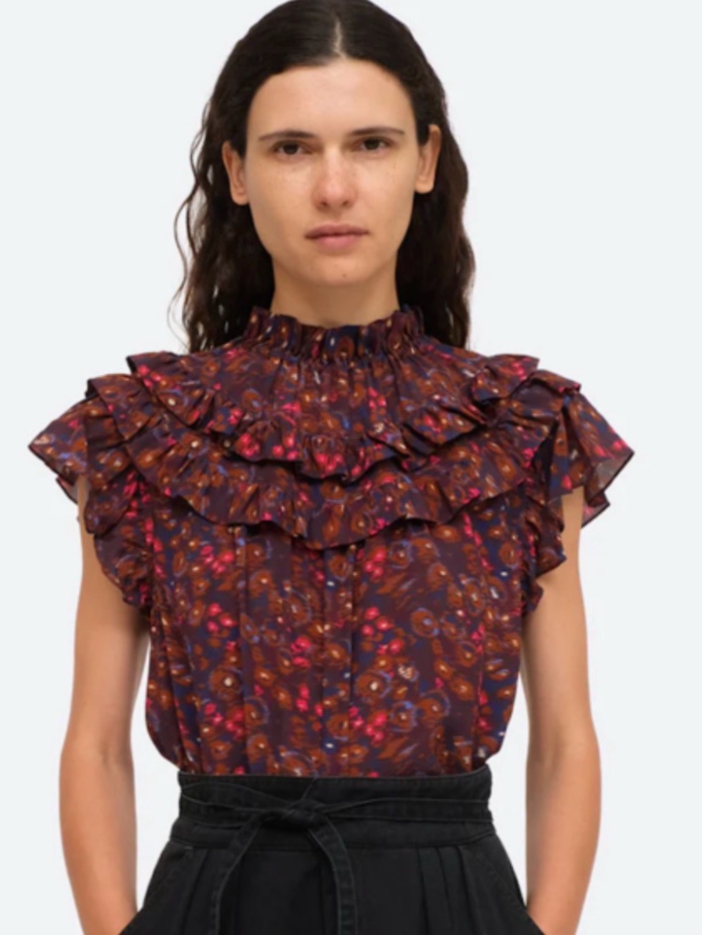 Floral Ruffled Mock-Neck Blouse - Purple